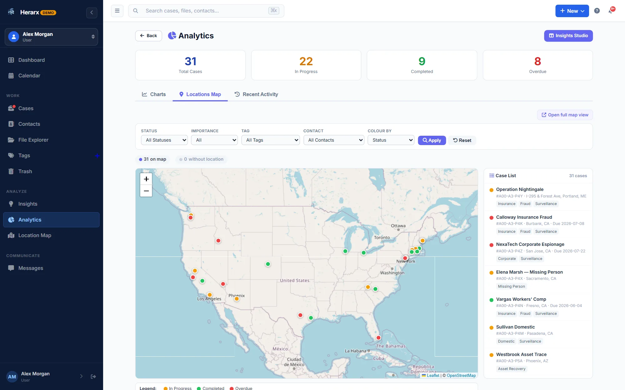 Herarx analytics locations map